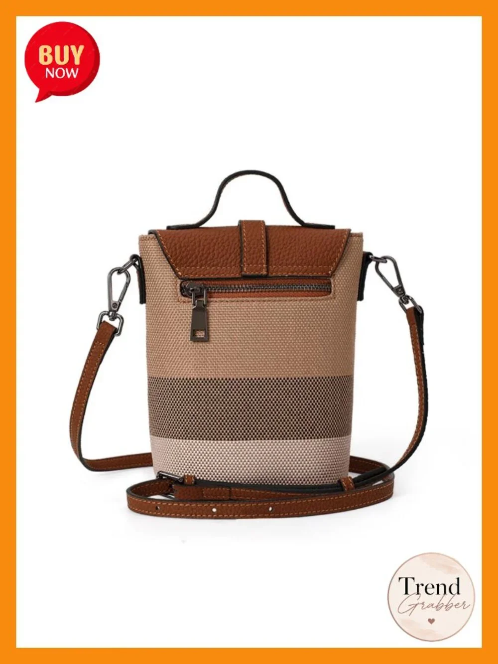 Canvas Stripe Mini Color-Block Shoulder Bag with Leather Trim, Crossbody Bag
